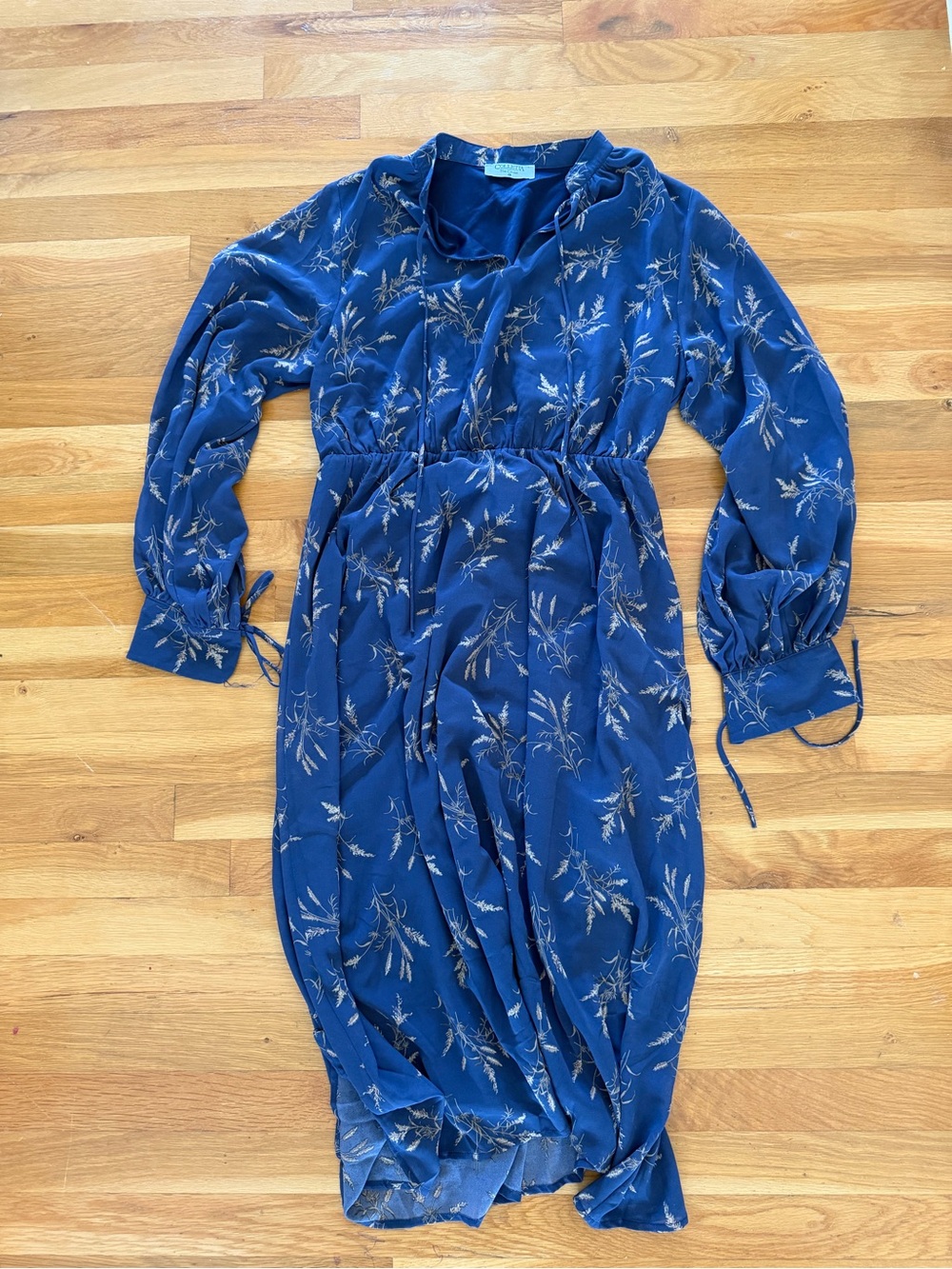 Blue Floral Long Sleeve Midi Dress